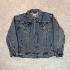Real Work Wear Mens Blue Denim Trucker Jacket Size 2XL Medium Wash Cotton 3094